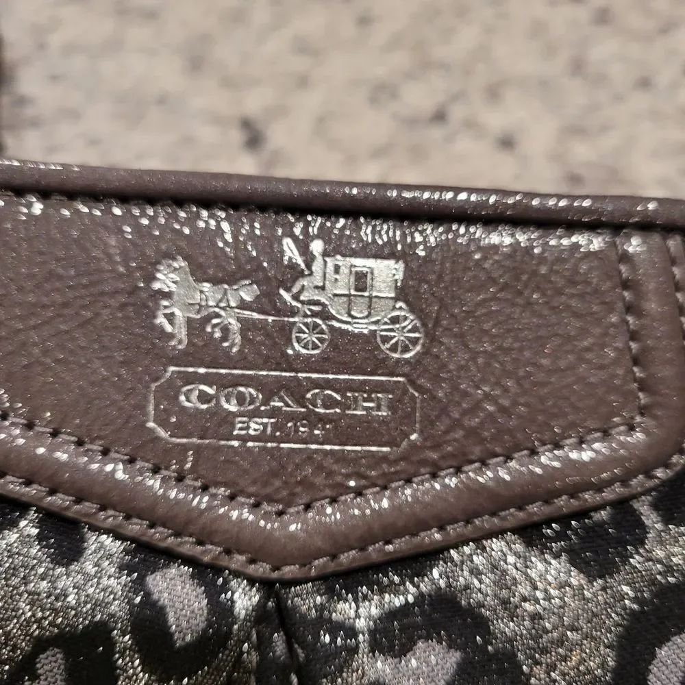 Coach Wristlet Leopard Print Silver Gray Sparkle New
